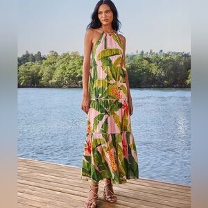 Farm Rio Tropical Print Halter Maxi Dress size L